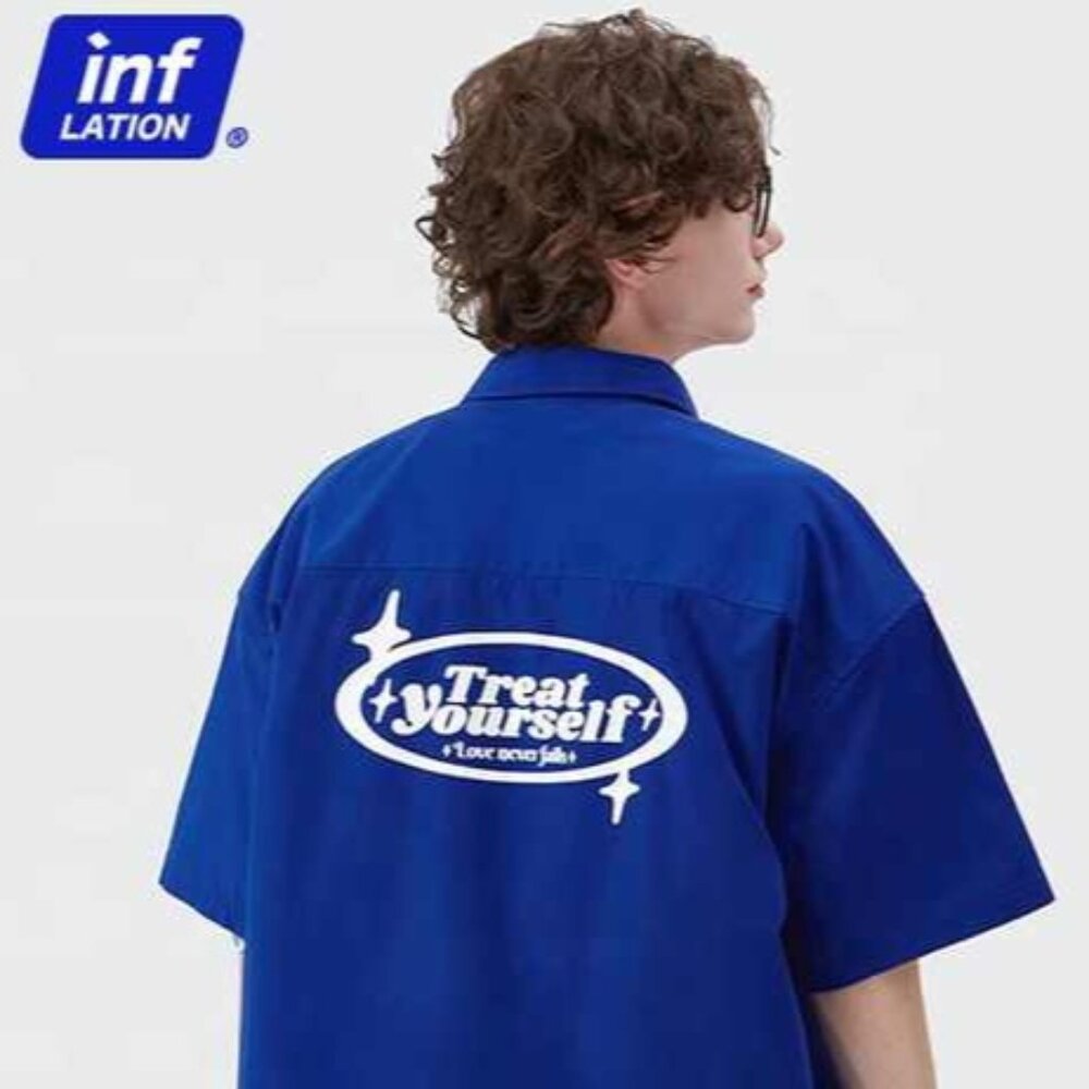 This Is For Him "Treat Yourself, Love Never Fails" Short Sleeve Shirt- Blue- Lrg